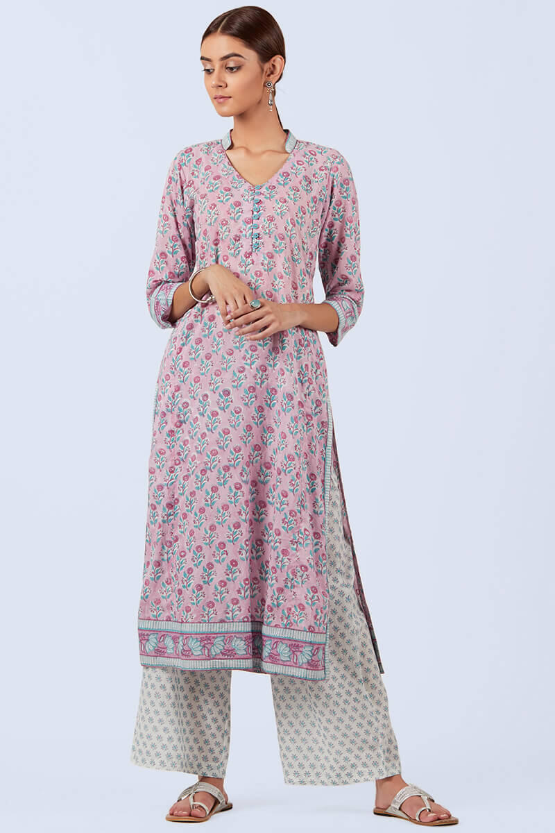 White Block Printed Cotton Farsi Pants