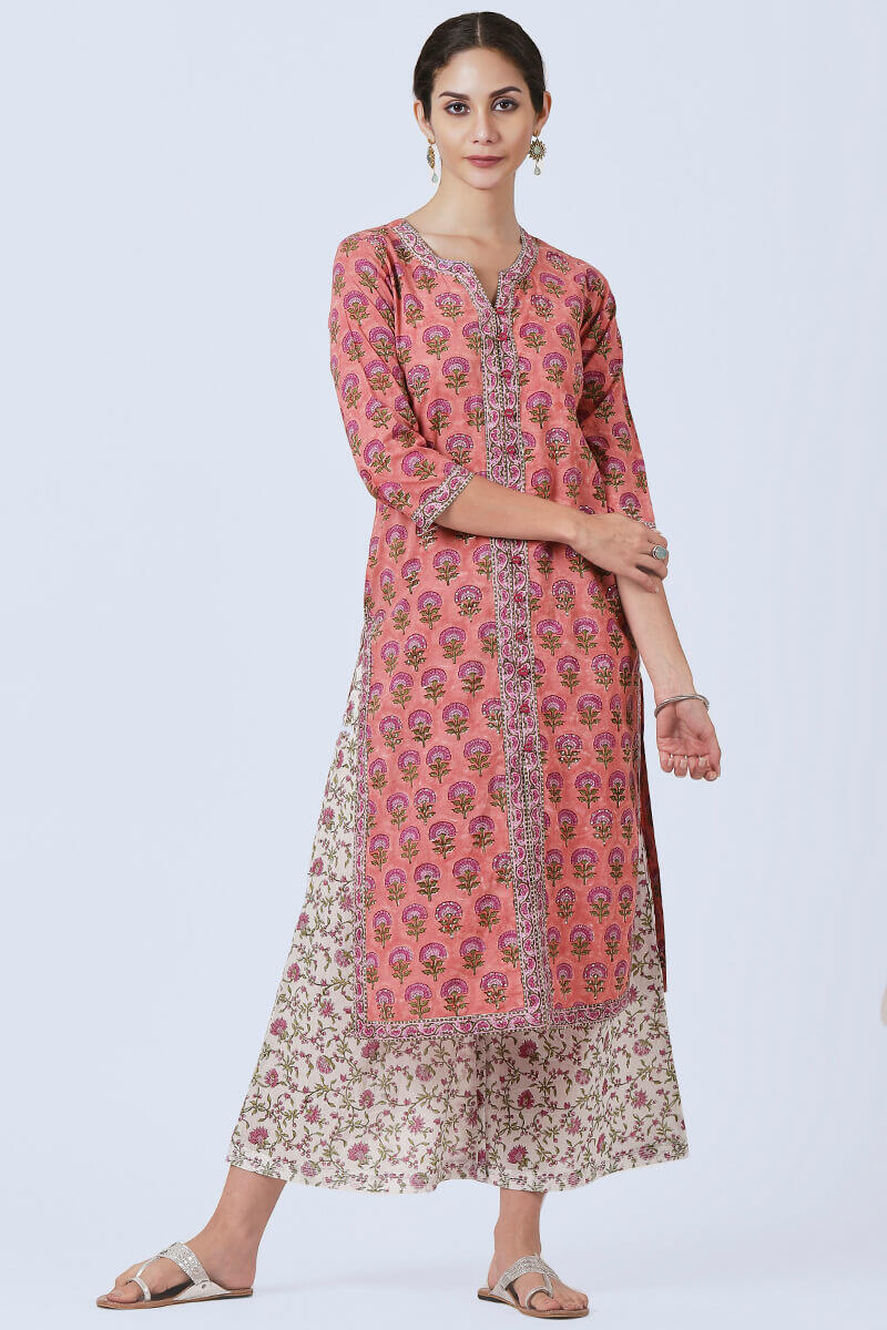 Pink Block Printed Cotton Palazzo