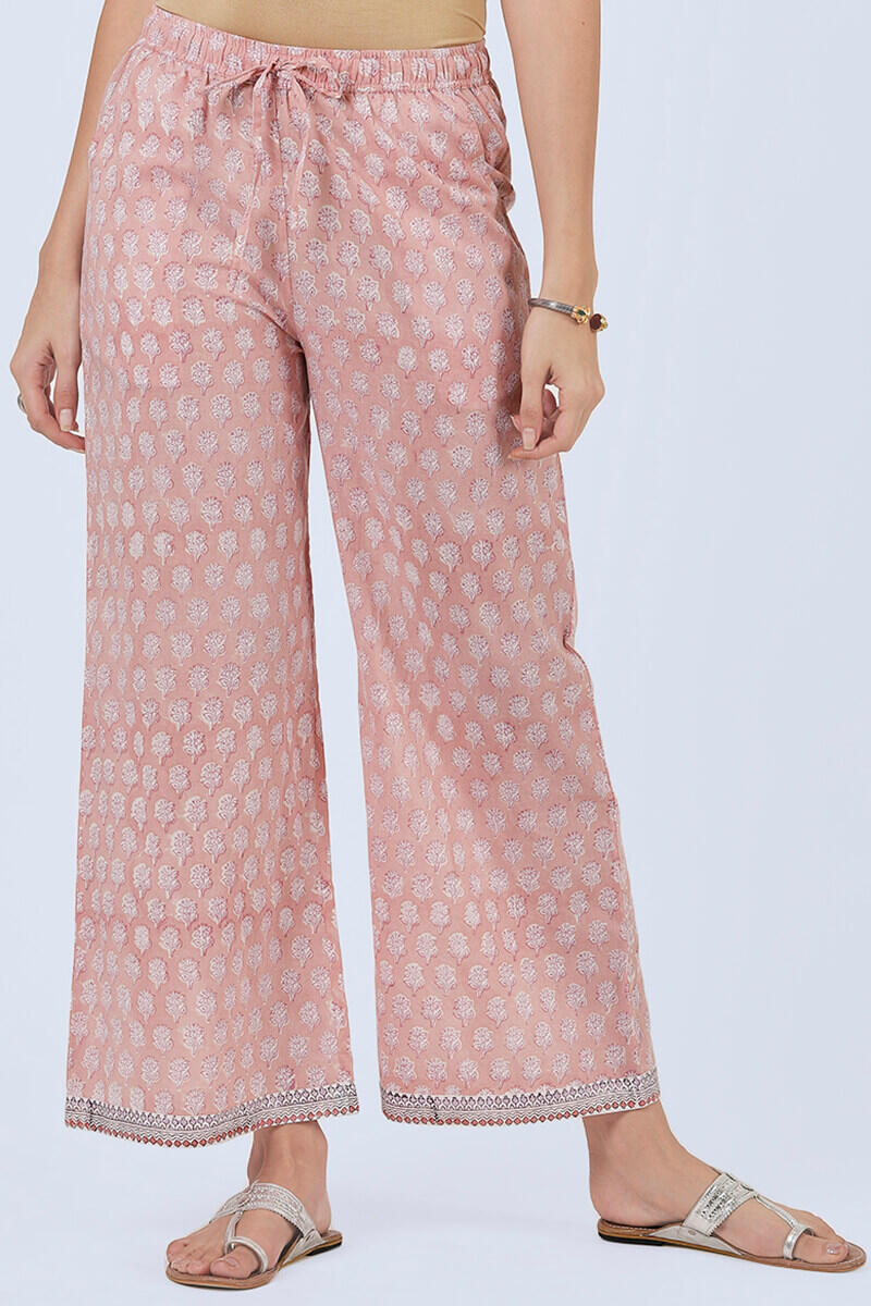 Pink Block Printed Cotton Farsi Pants