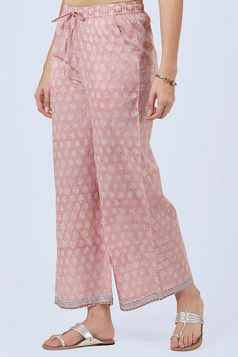 Pink Block Printed Cotton Farsi Pants