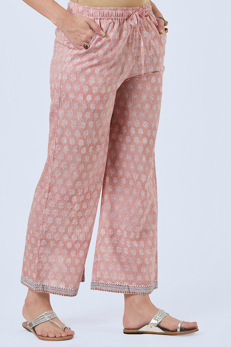 Pink Block Printed Cotton Farsi Pants