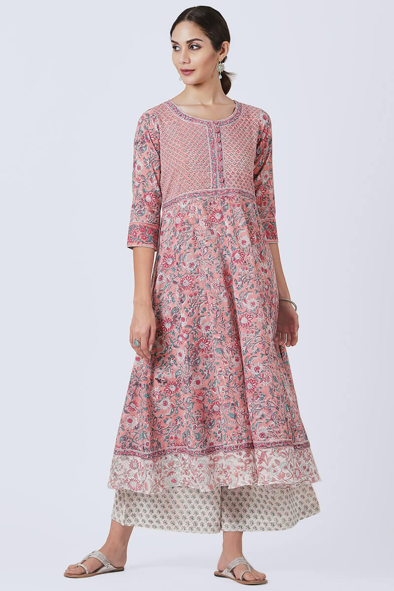 Pink Block Printed Cotton Palazzo