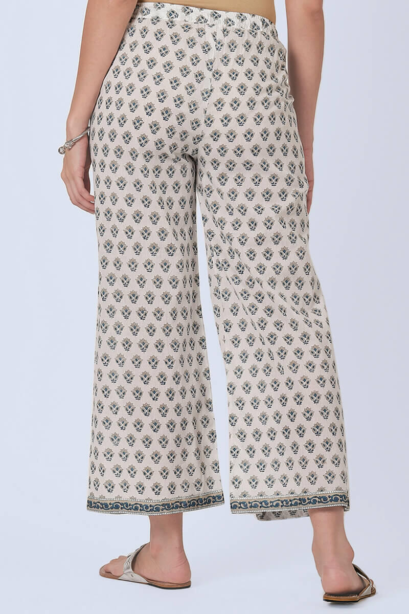 White Block Printed Cotton Farsi Pants