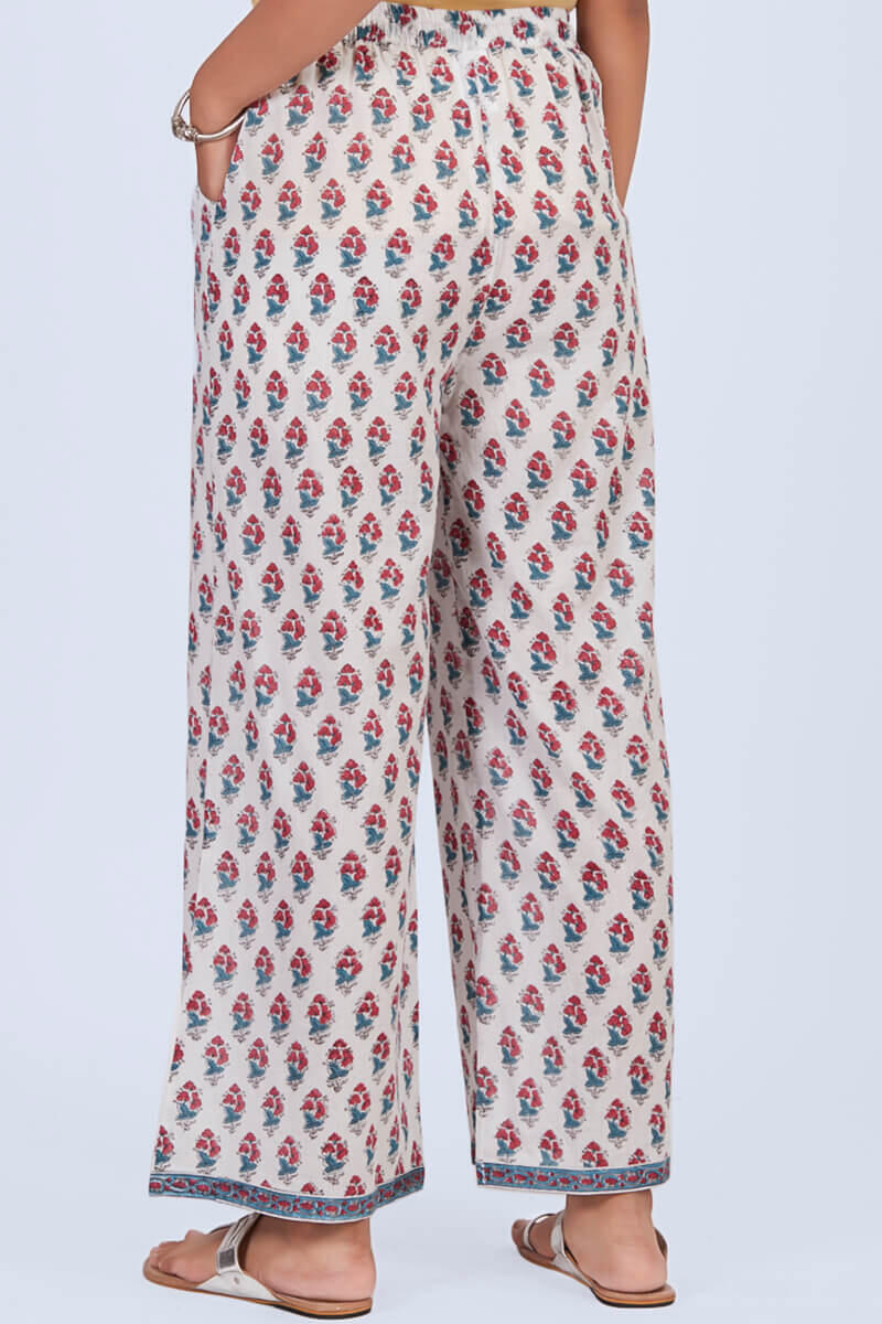 White Block Printed Cotton Farsi Pants