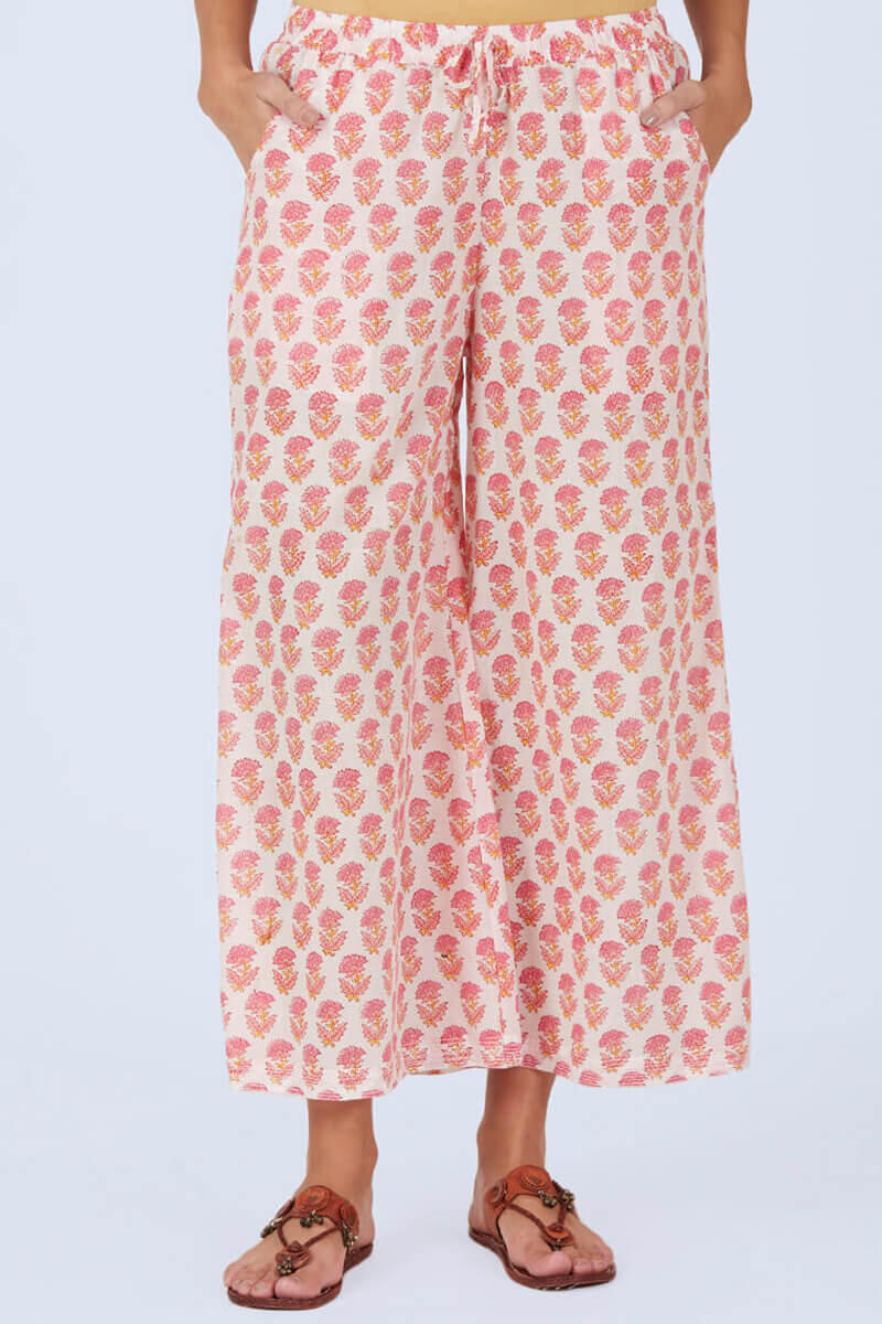 Pink Block Printed Cotton Palazzo