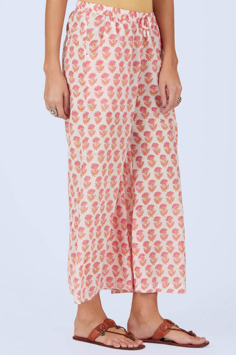 Pink Block Printed Cotton Palazzo