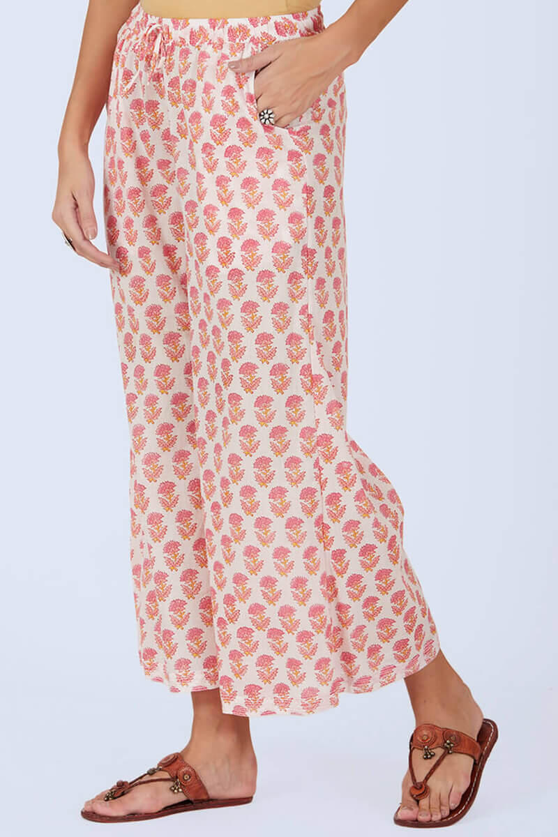 Pink Block Printed Cotton Palazzo