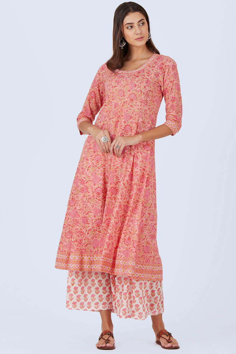 Pink Block Printed Cotton Palazzo