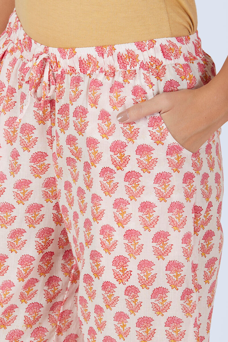 Pink Block Printed Cotton Palazzo