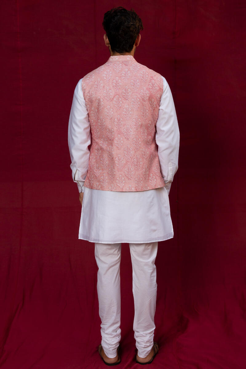 Pink Block Printed Chanderi Nehru Jacket