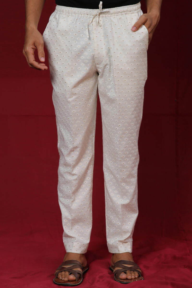 White Handcrafted Cotton Pants