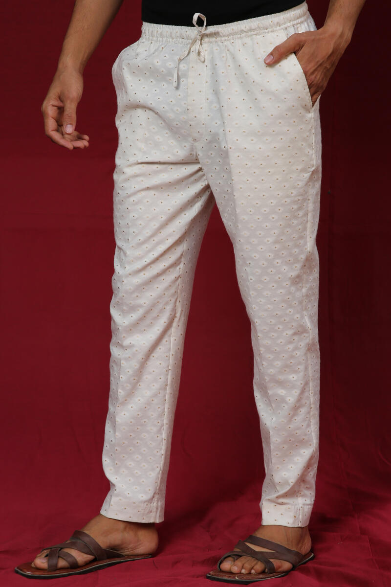 White Handcrafted Cotton Pants