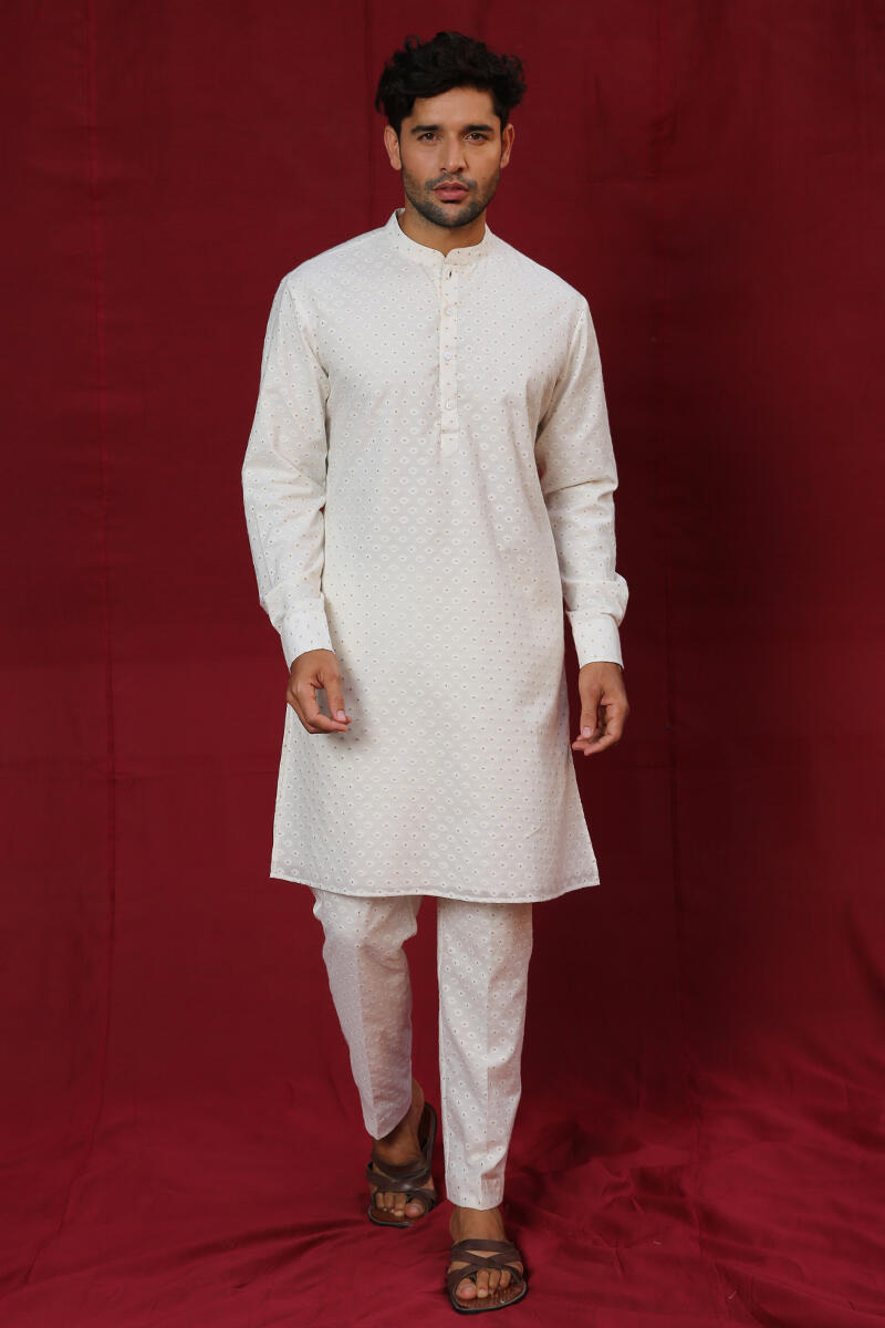 White Handcrafted Cotton Kurta