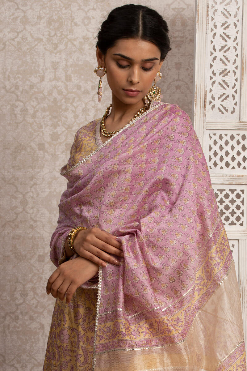 Purple Block Printed Chanderi Dupatta