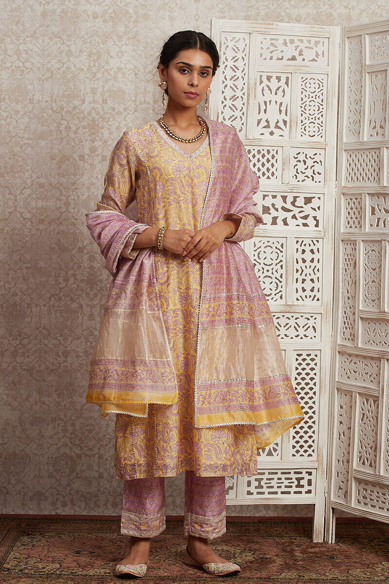 Purple Block Printed Chanderi Dupatta