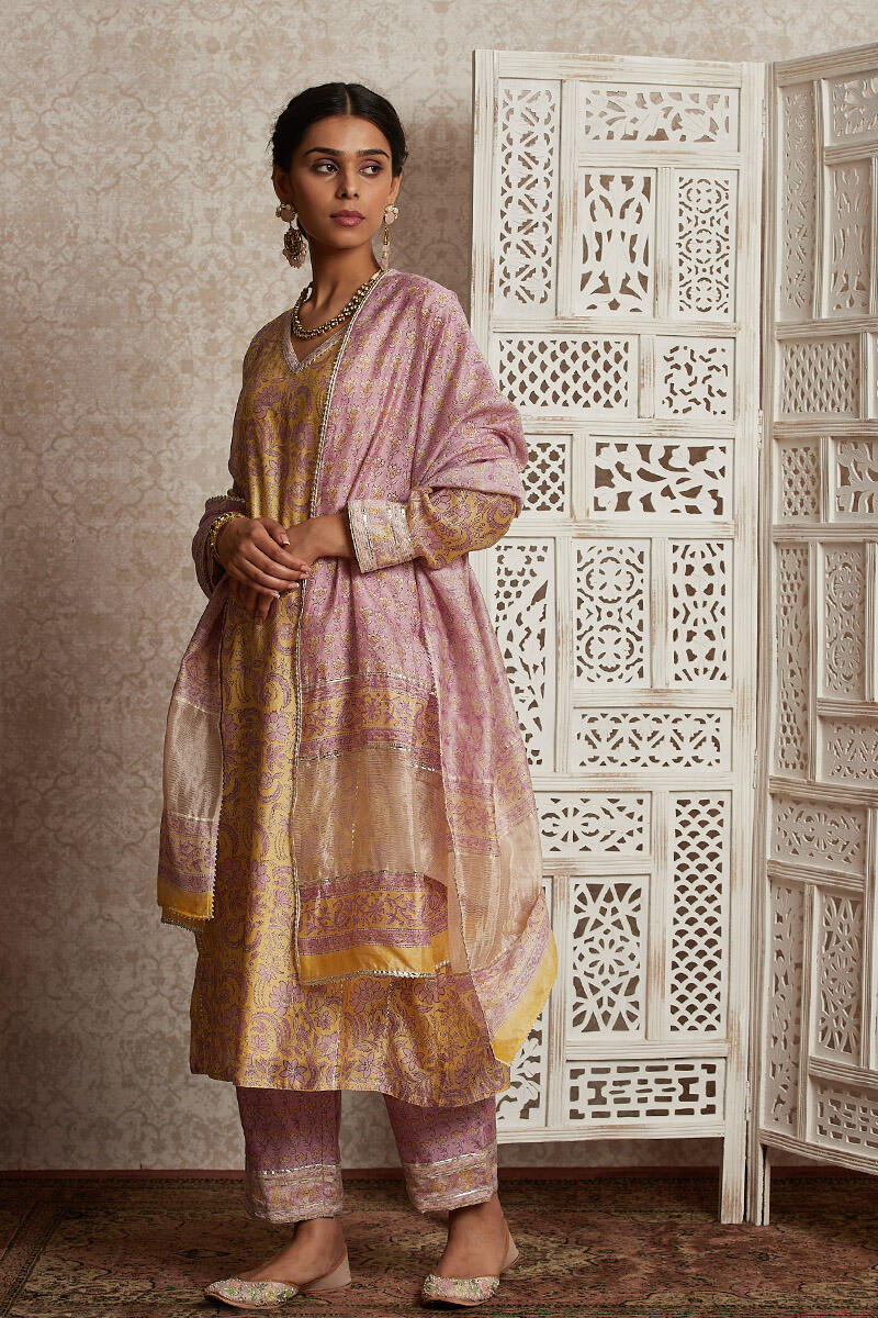 Purple Block Printed Chanderi Dupatta