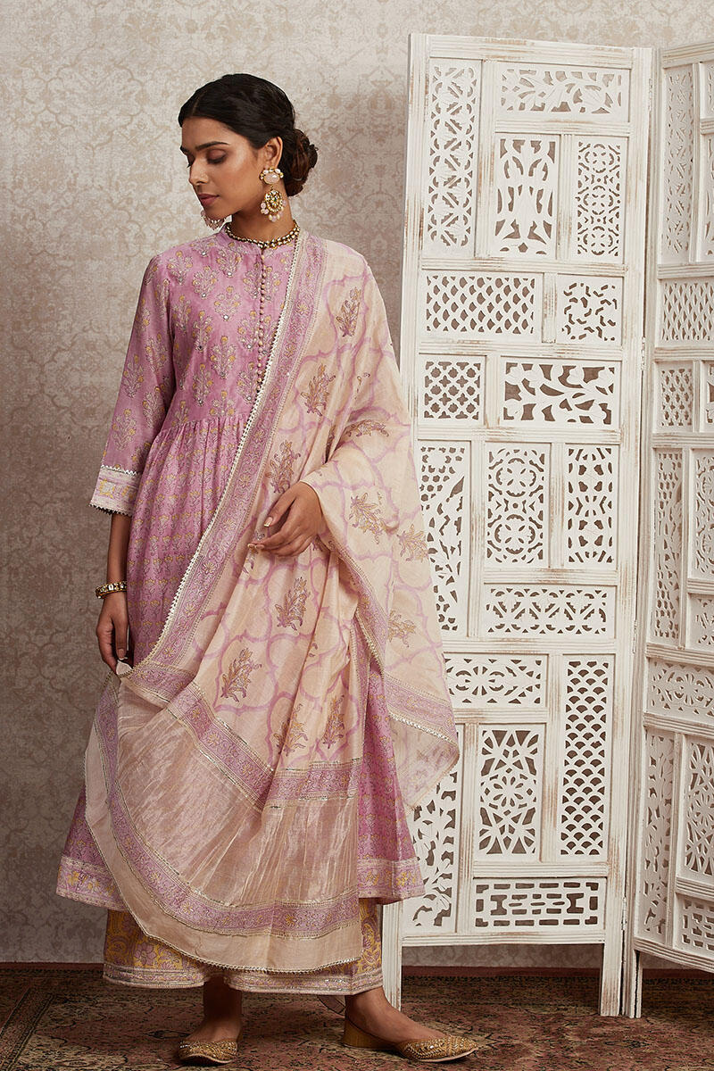 Off-White Block Printed Chanderi Dupatta