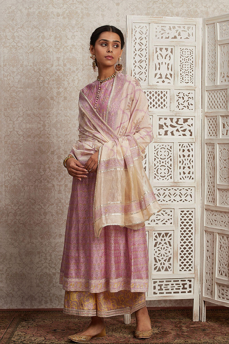 Off-White Block Printed Chanderi Dupatta