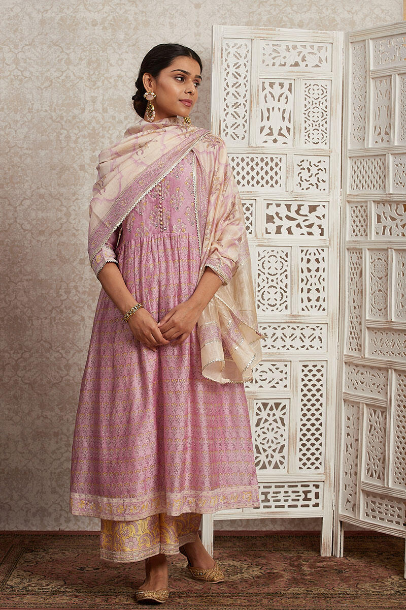 Off-White Block Printed Chanderi Dupatta