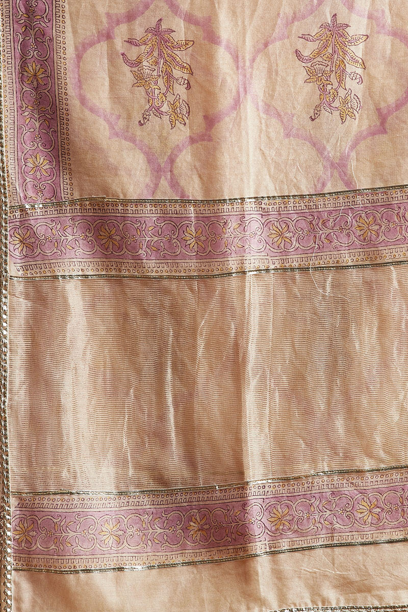 Off-White Block Printed Chanderi Dupatta