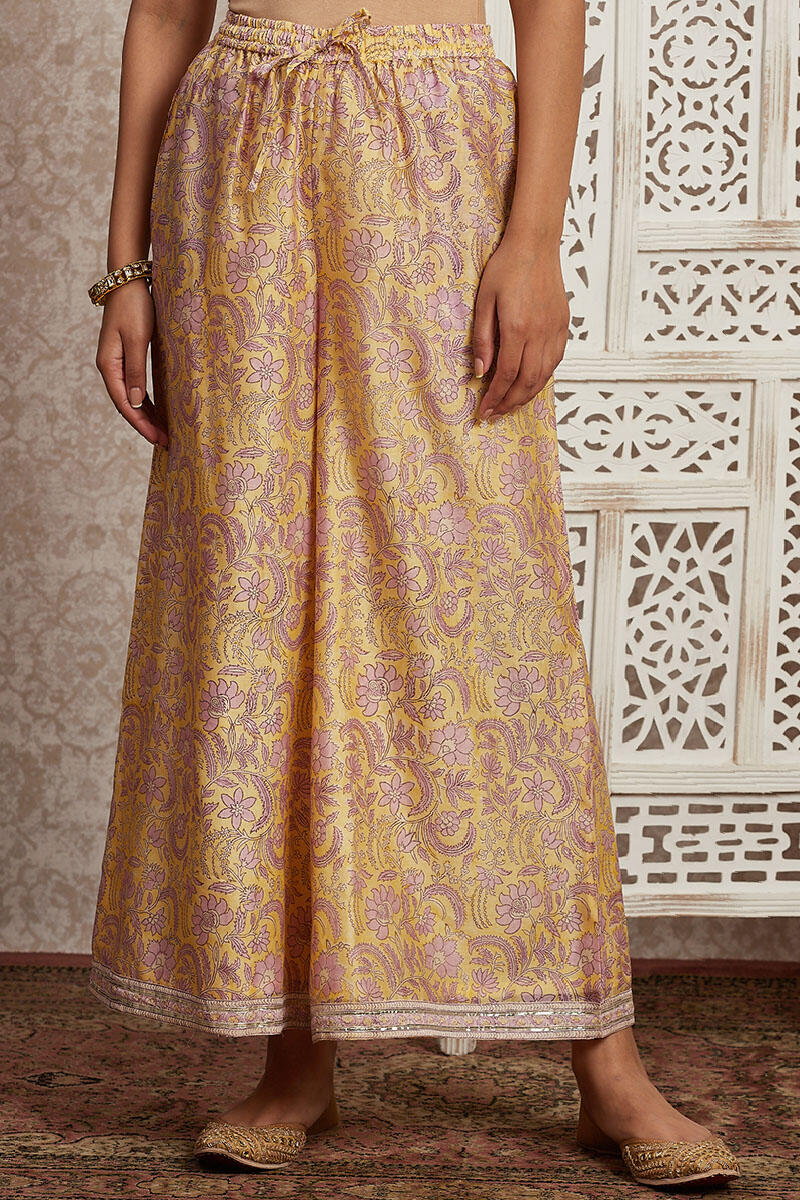 Yellow Block Printed Chanderi Palazzo