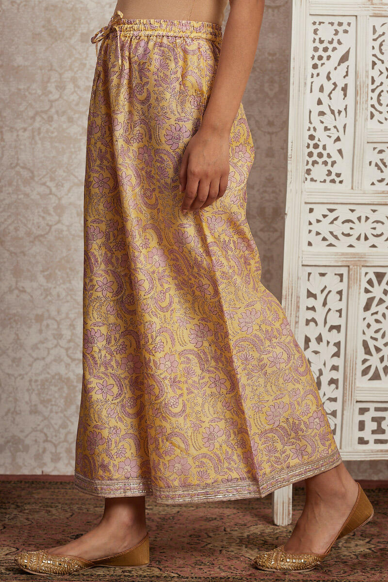 Yellow Block Printed Chanderi Palazzo