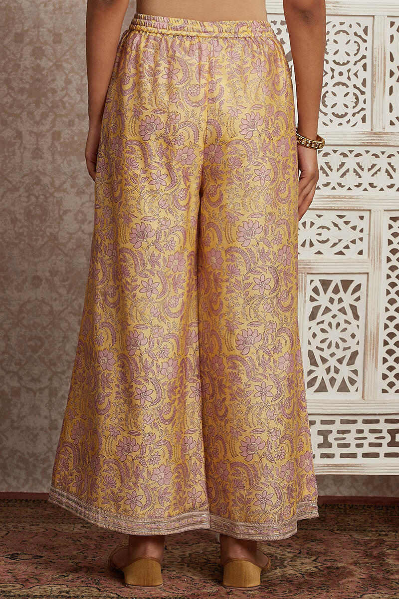 Yellow Block Printed Chanderi Palazzo