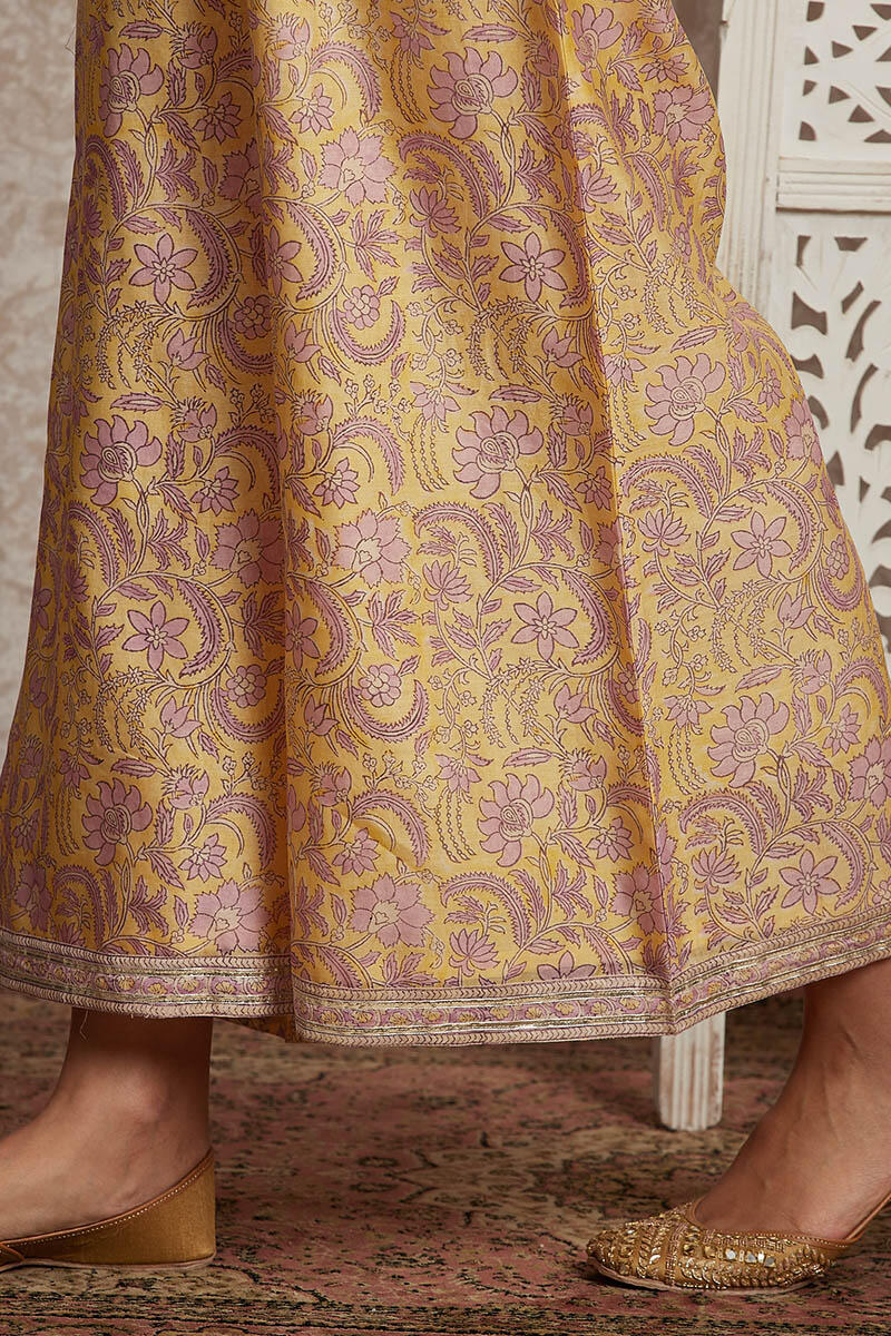 Yellow Block Printed Chanderi Palazzo