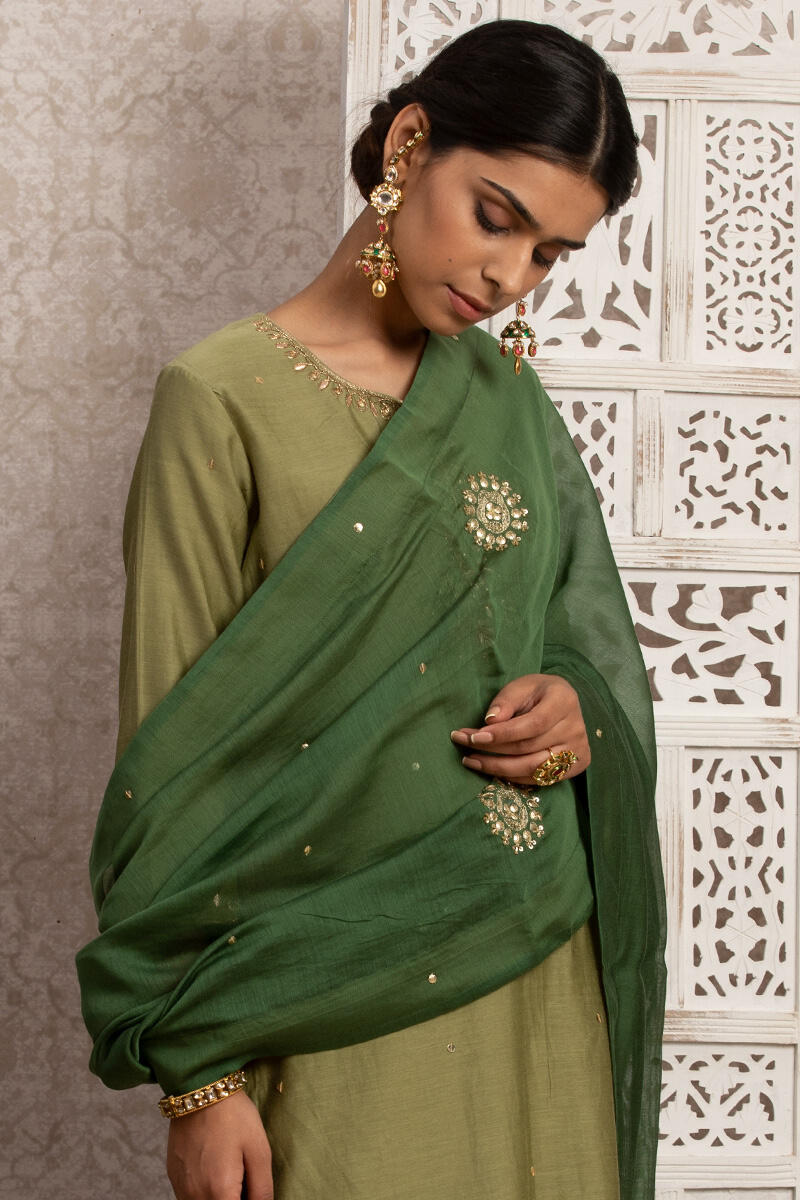 Green Handcrafted Cotton Dupatta