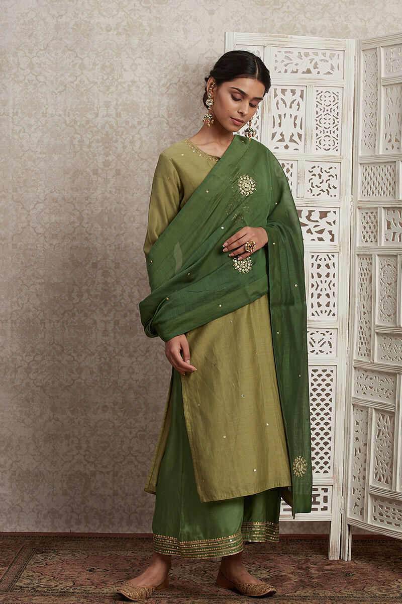 Green Handcrafted Cotton Dupatta