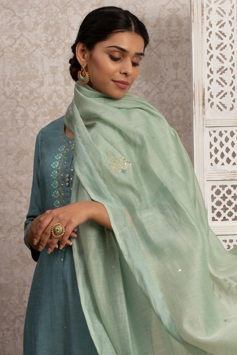 Green Handcrafted Cotton Dupatta