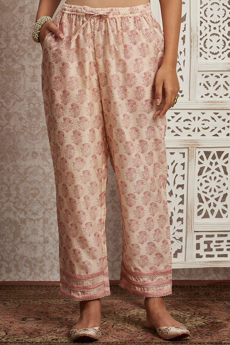 Pink Block Printed Chaderi Pants