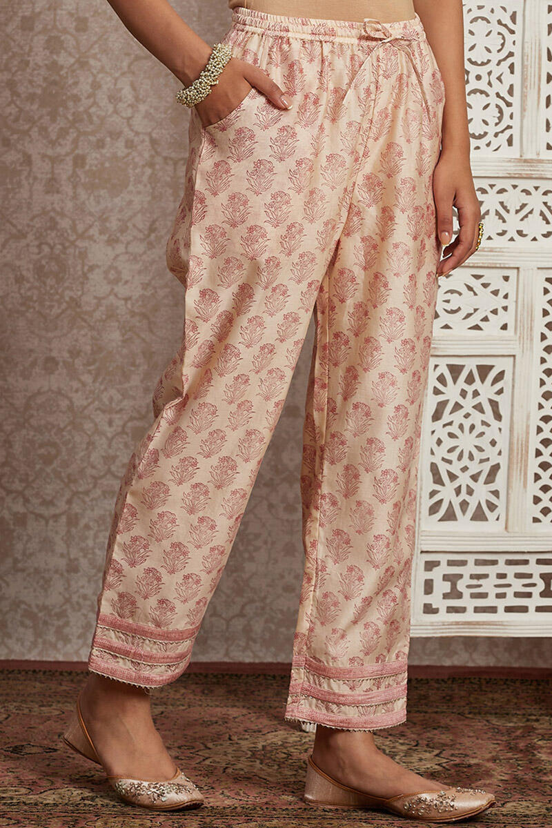Pink Block Printed Chaderi Pants