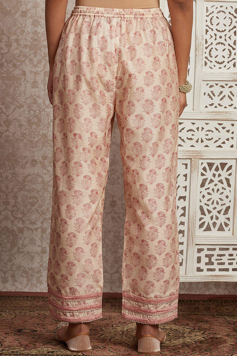 Pink Block Printed Chaderi Pants