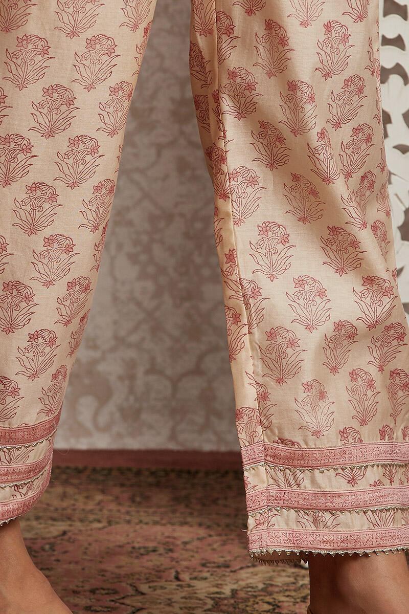 Pink Block Printed Chaderi Pants