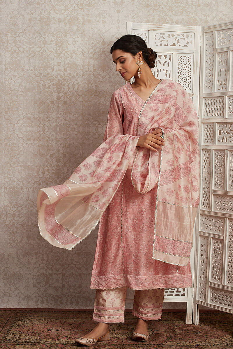 Pink Block Printed Chaderi Pants