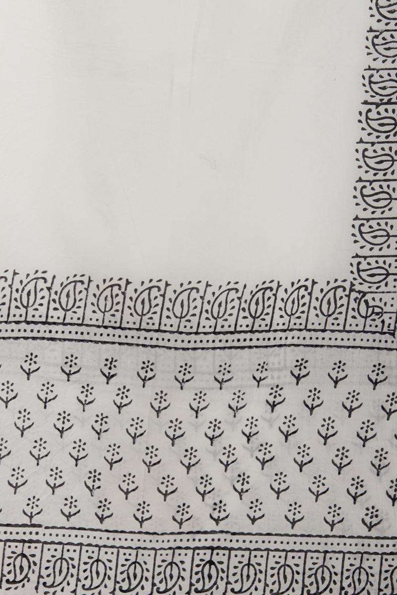 White Block Printed Cotton Dupatta