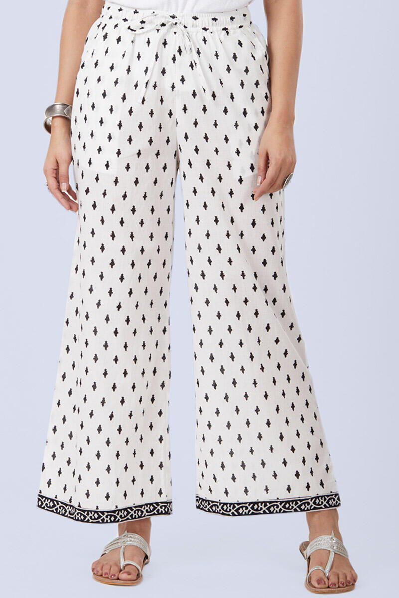 White Block Printed Cotton Farsi Pants