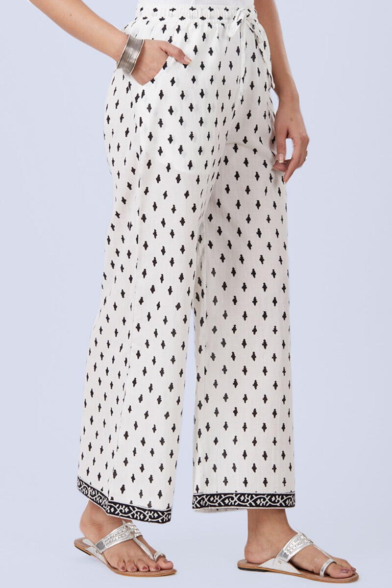 White Block Printed Cotton Farsi Pants