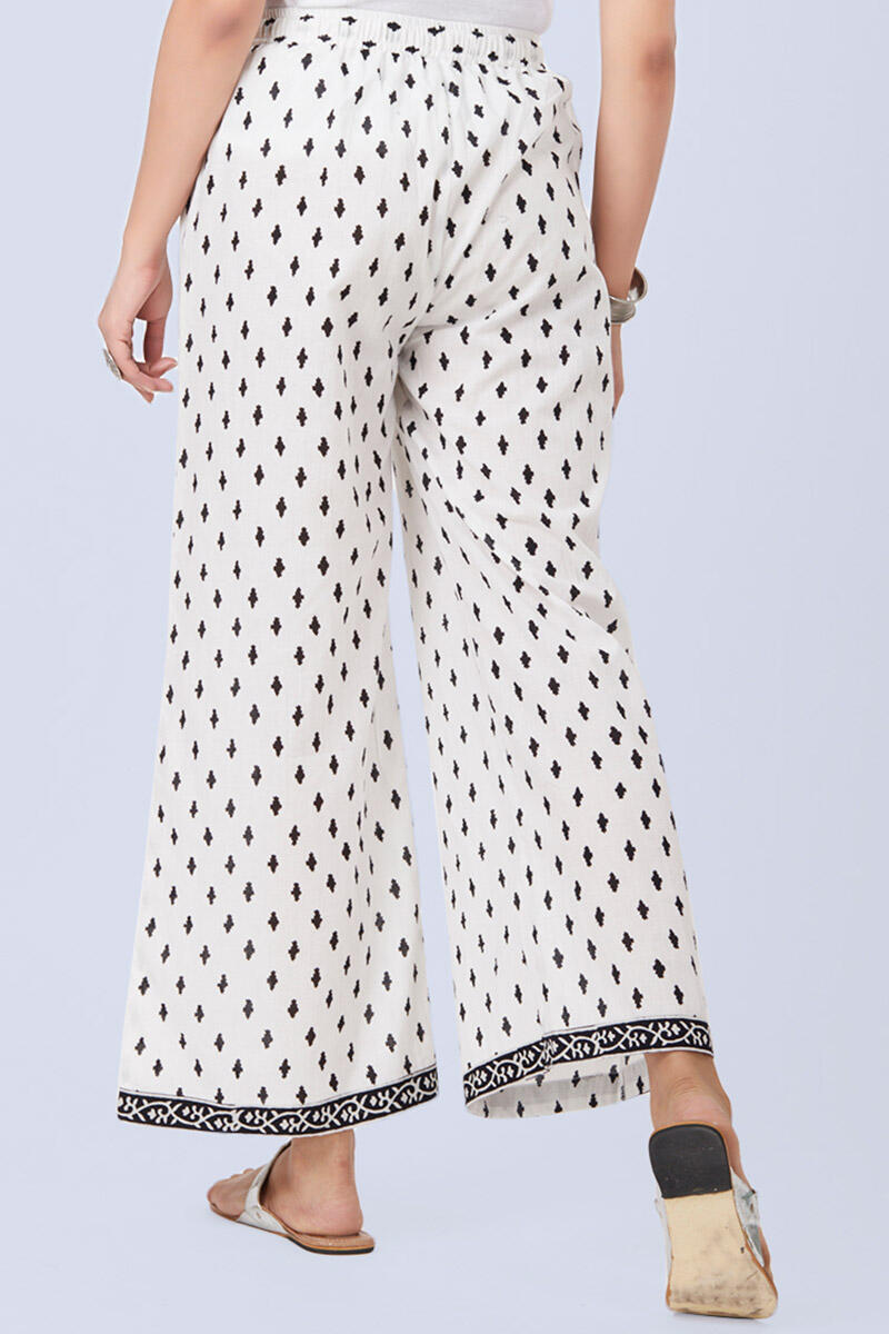 White Block Printed Cotton Farsi Pants