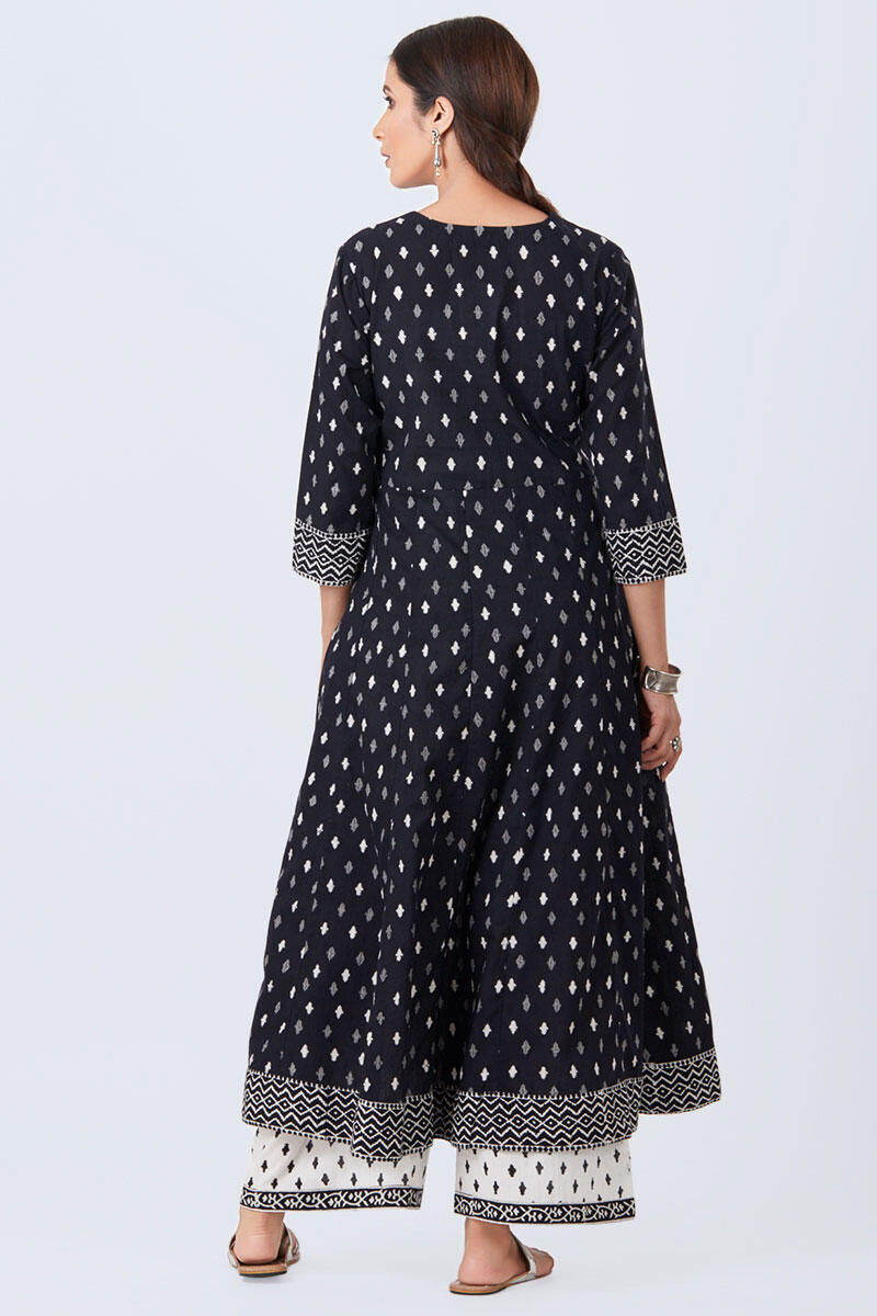 Black Block Printed Anarkali Cotton Kurta