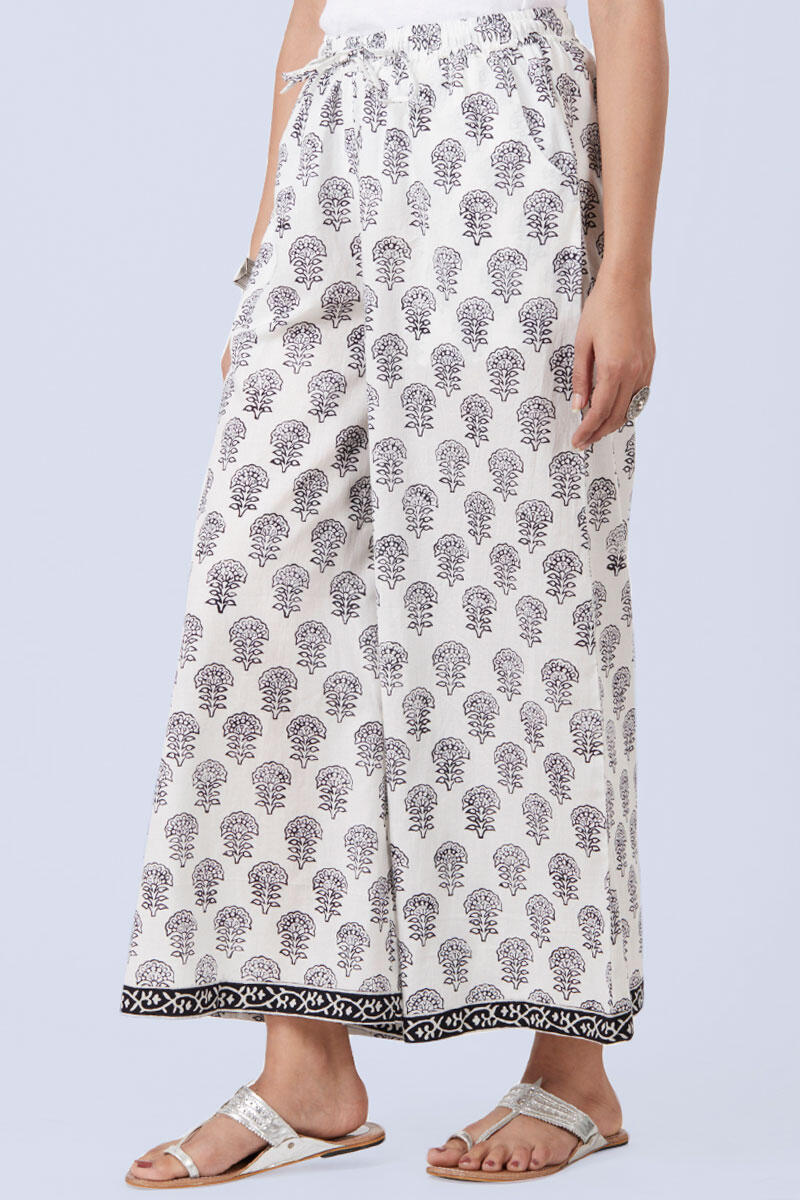 White Block Printed Cotton Palazzo