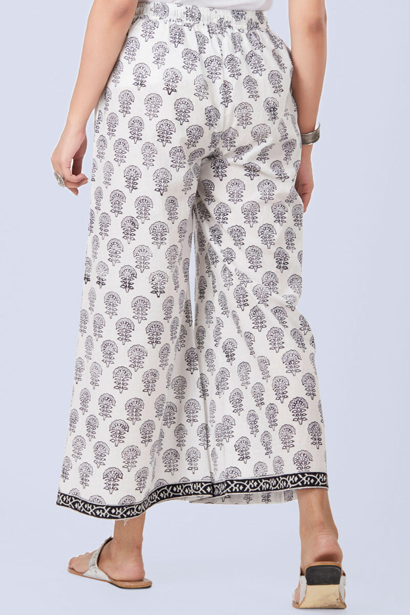 White Block Printed Cotton Palazzo