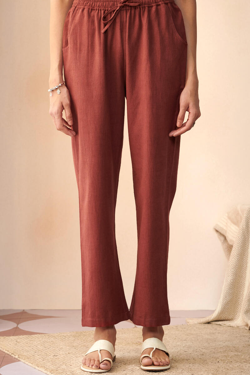 Red Handcrafted Cotton Pants