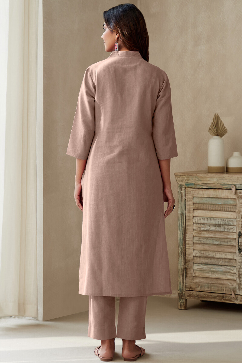 Powder Pink Handcrafted Straight Cotton Flax Kurta