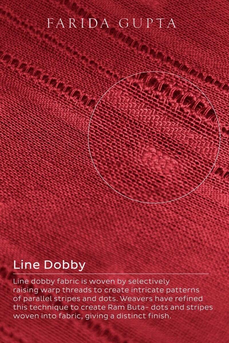 Red Handcrafted Straight Cotton Dobby Kurta