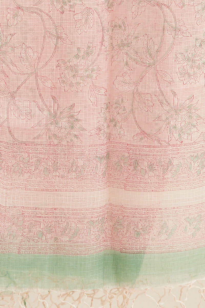 Pink Block Printed Kota Dupatta