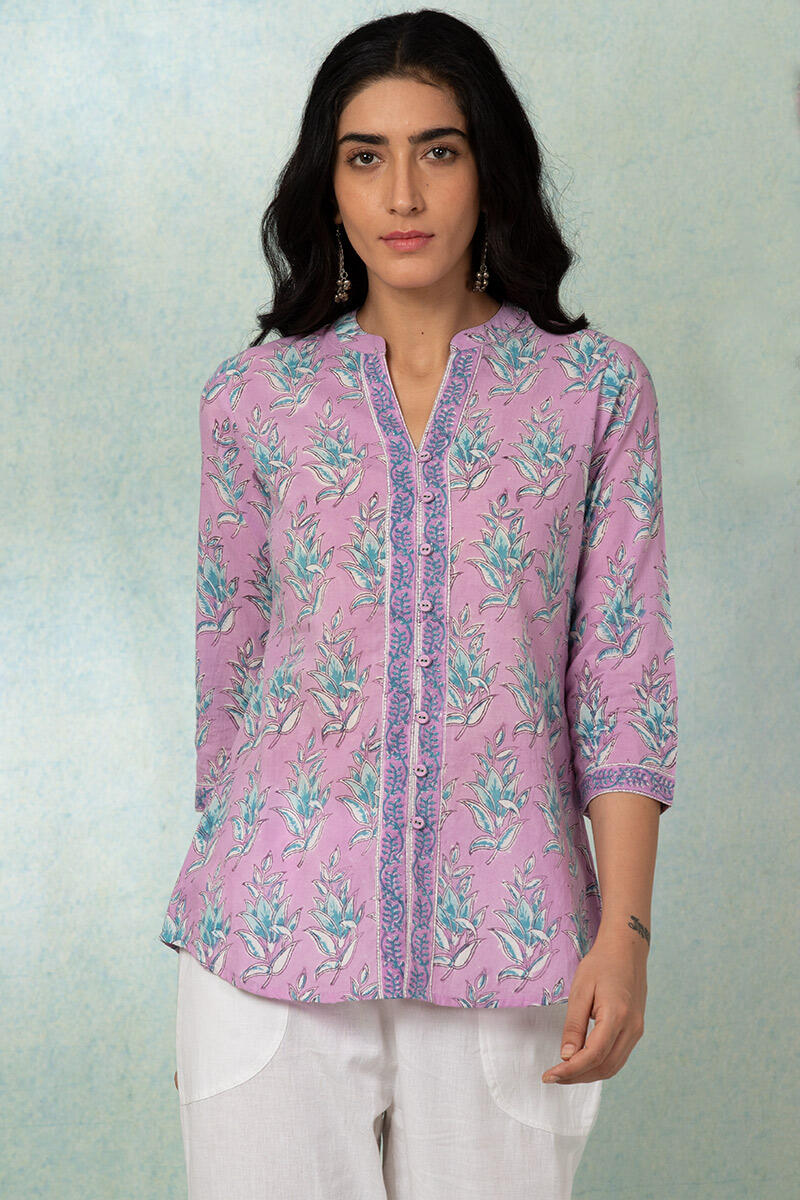 Purple Block Printed Cotton Top