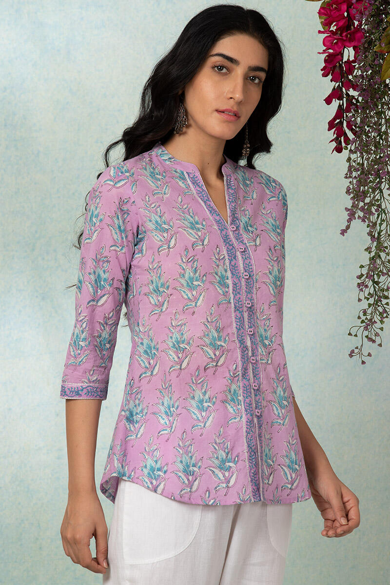 Purple Block Printed Cotton Top