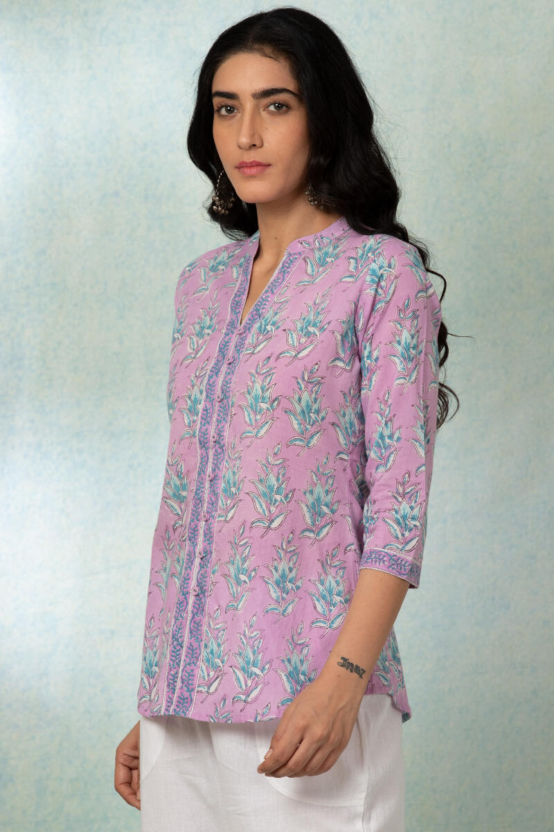 Purple Block Printed Cotton Top